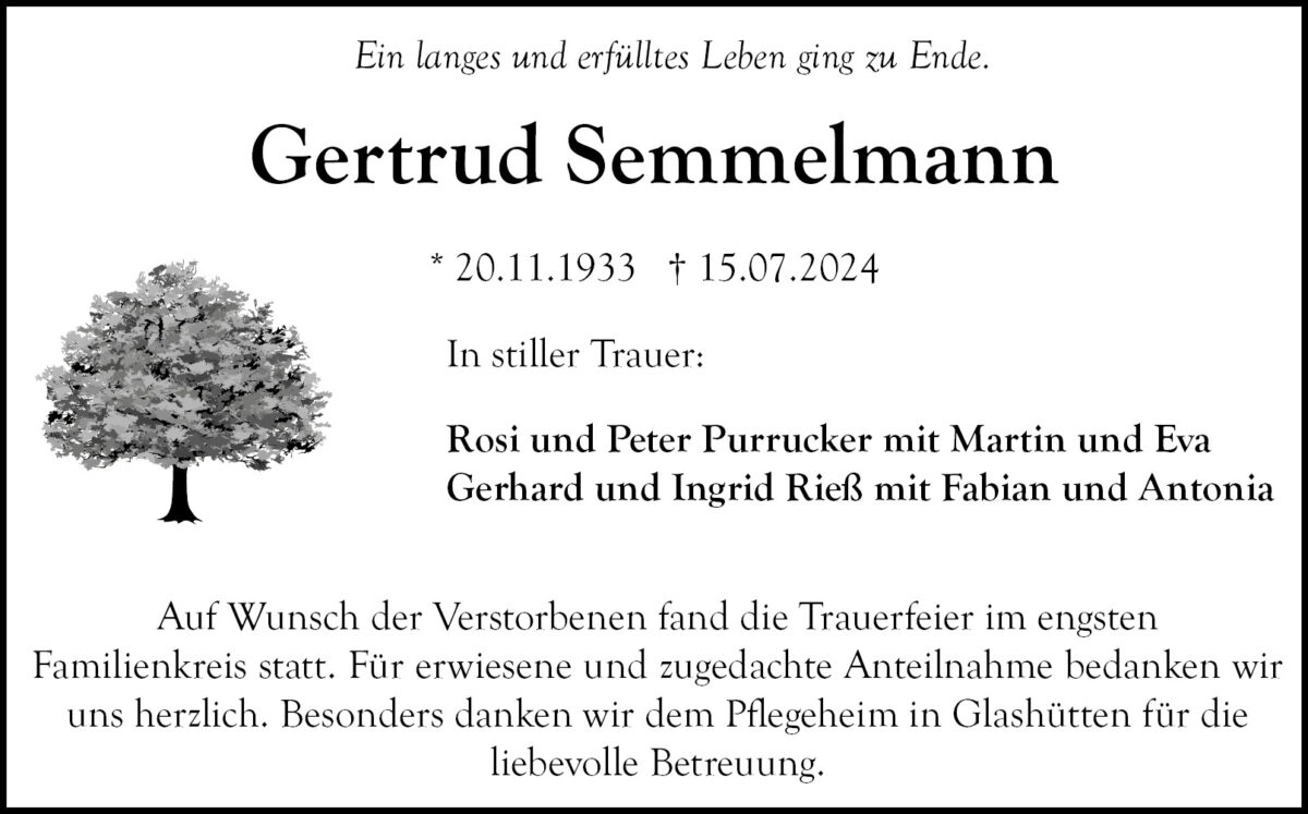 Gertrud Semmelmann Traueranzeige