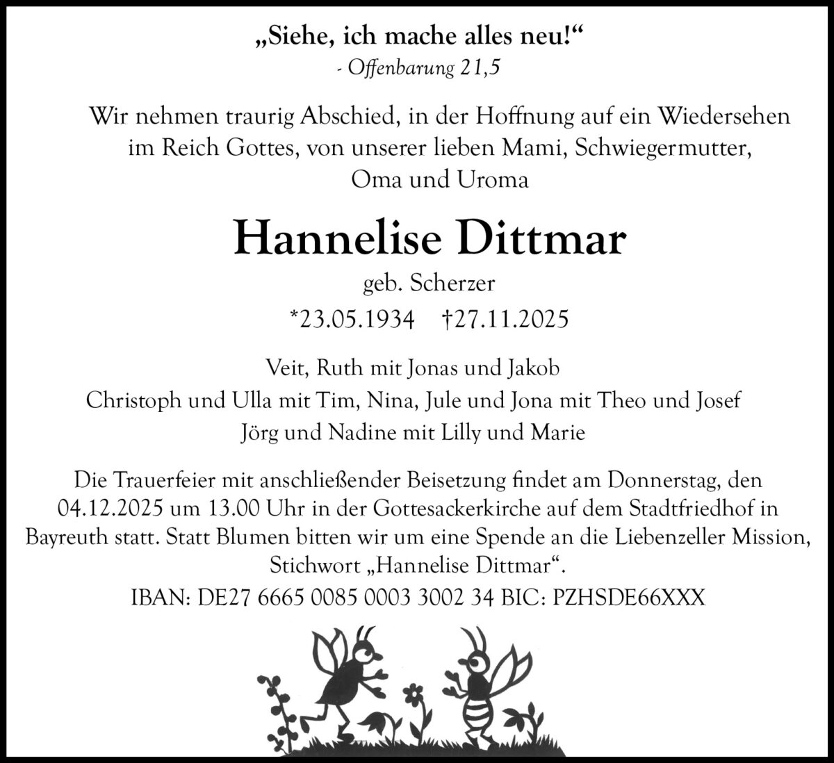 Hannelise Dittmar Traueranzeige