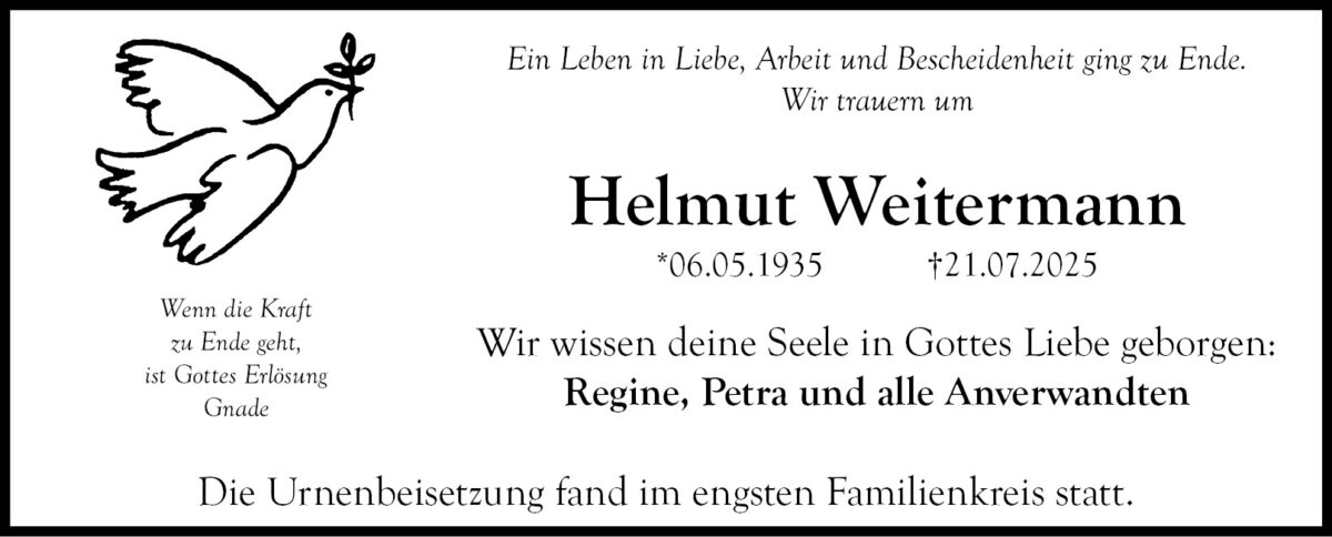 Helmut Weitermann Traueranzeige