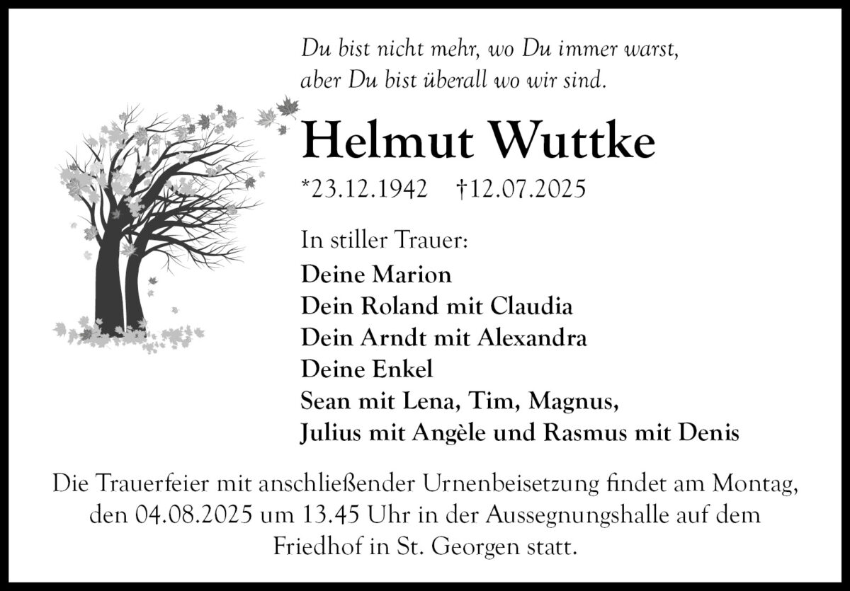 Helmut Wuttke Traueranzeige