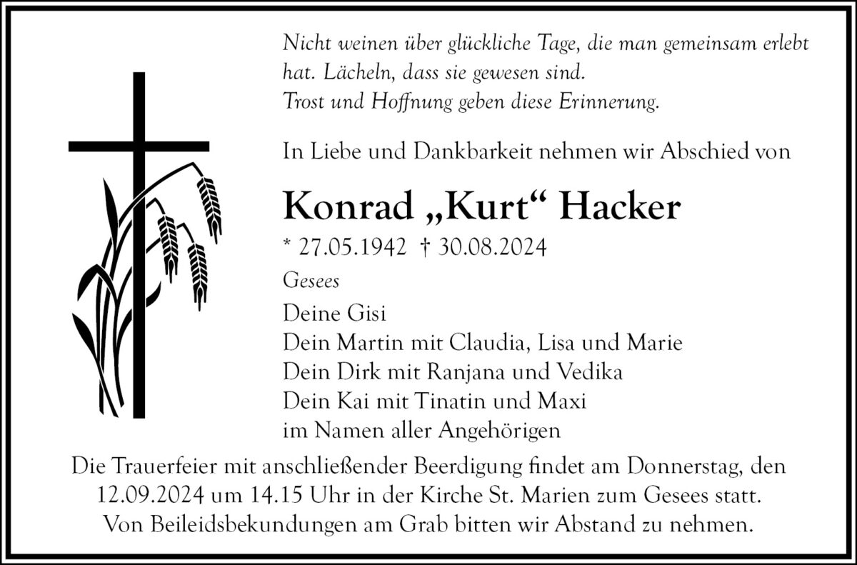 Konrad Hacker Traueranzeige