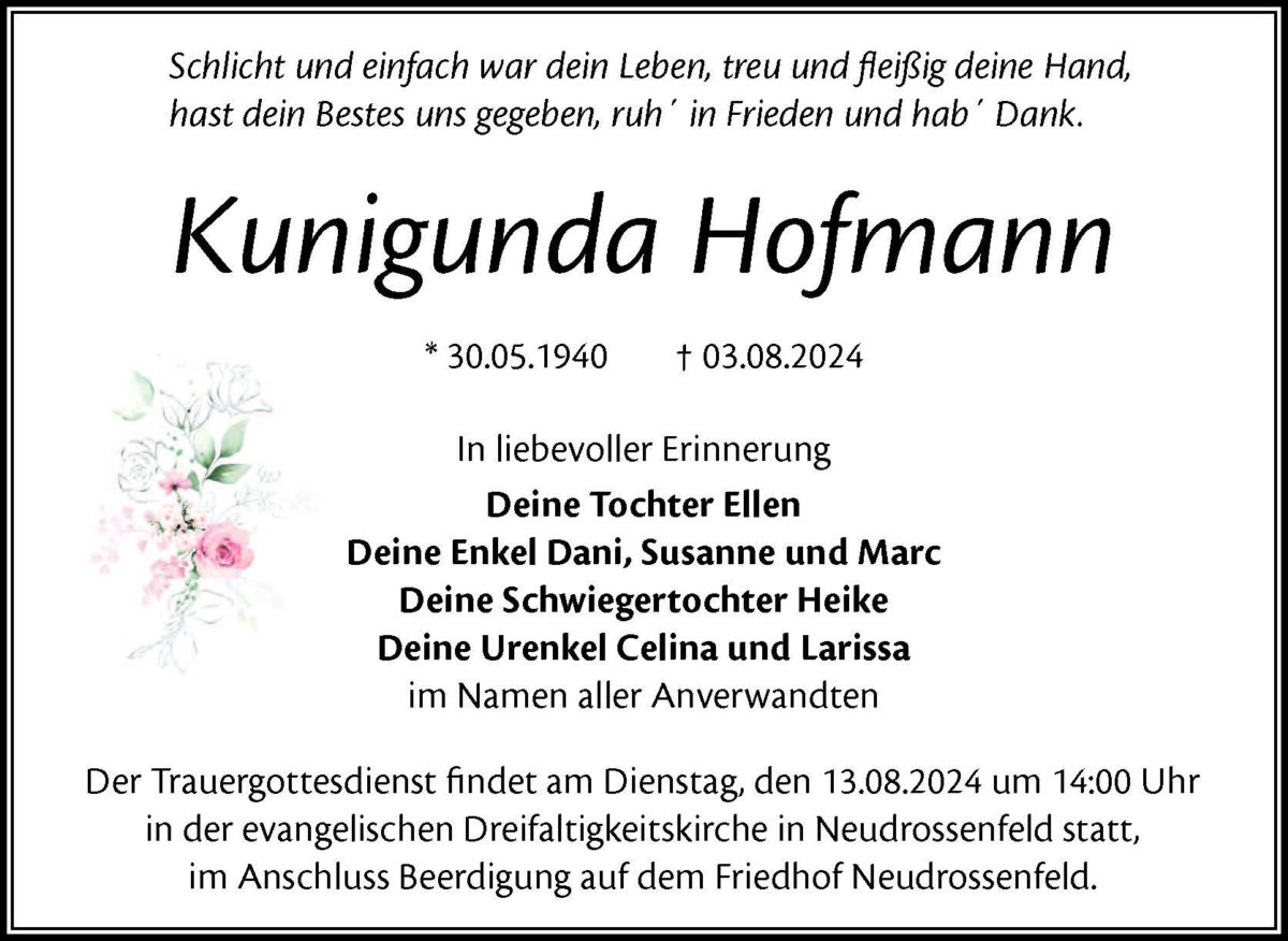 Kunigunda Hofmann Traueranzeige