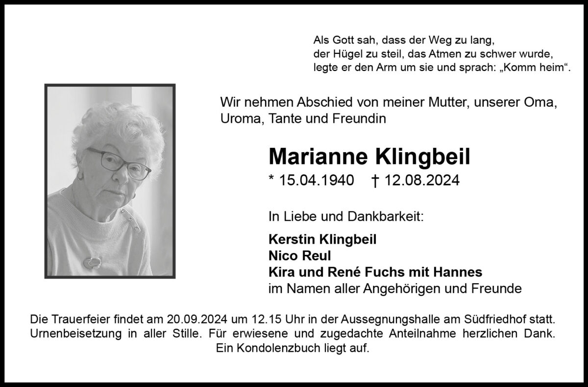 Marianne Klingbeil Traueranzeige