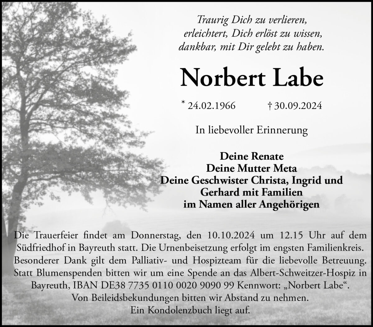 Norbert Labe Traueranzeige