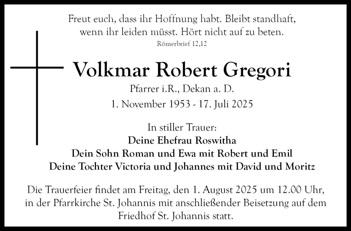 Volkmar Gregori Traueranzeige
