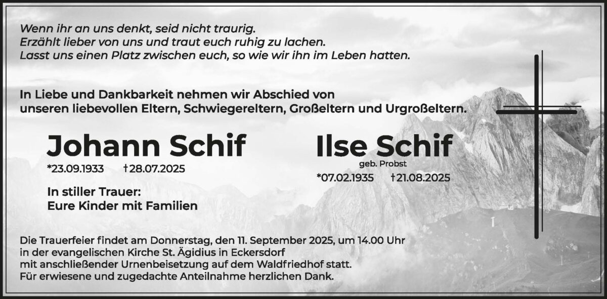Johann und Ilse Schif Traueranzeige