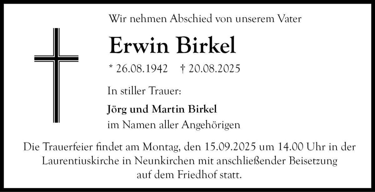 Erwin Birkel Traueranzeige