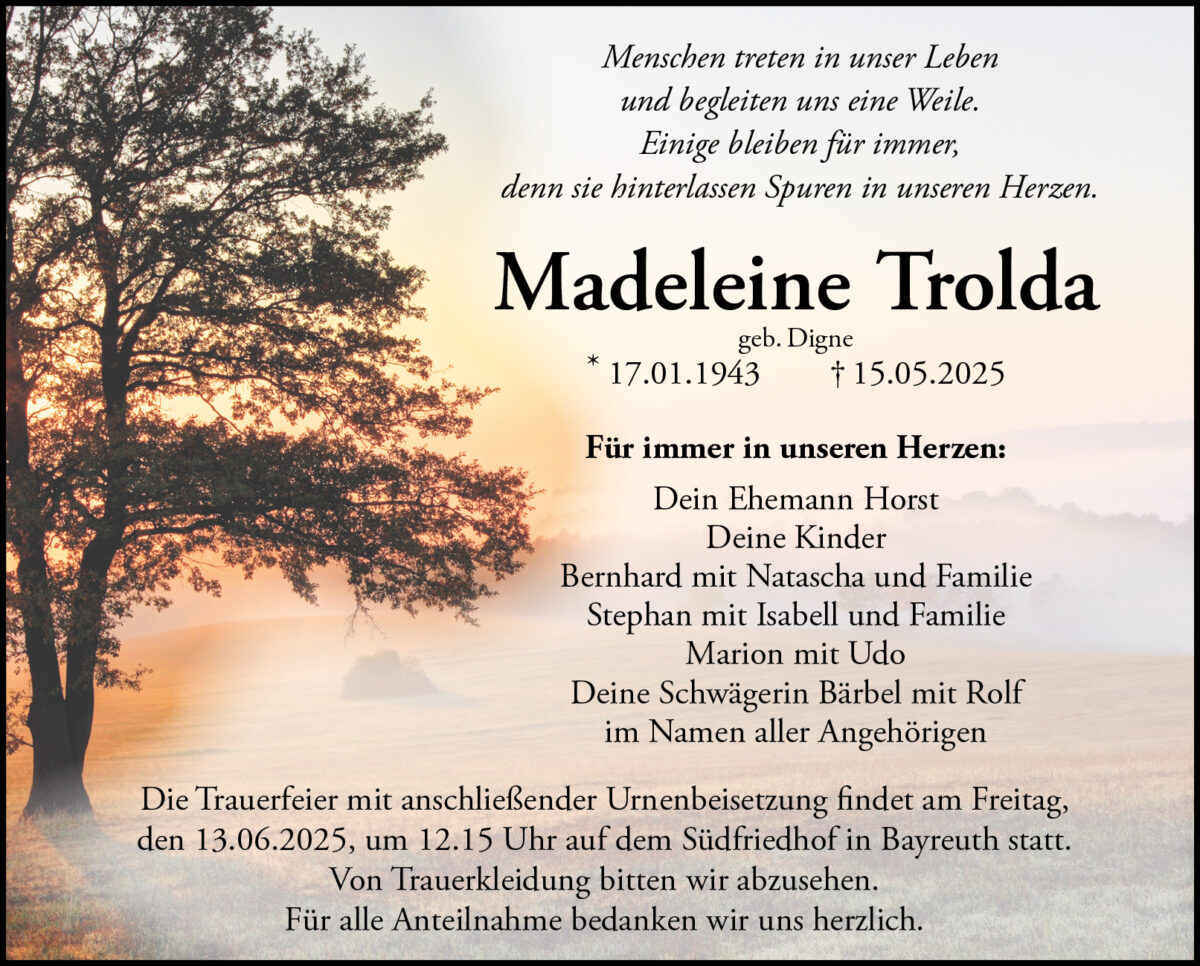 Traueranzeige Madeleine Trolda