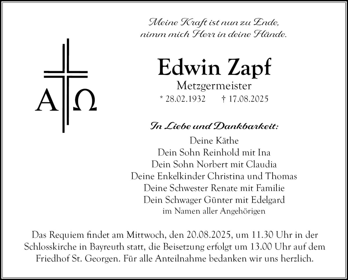 Traueranzeige Edwin Zapf
