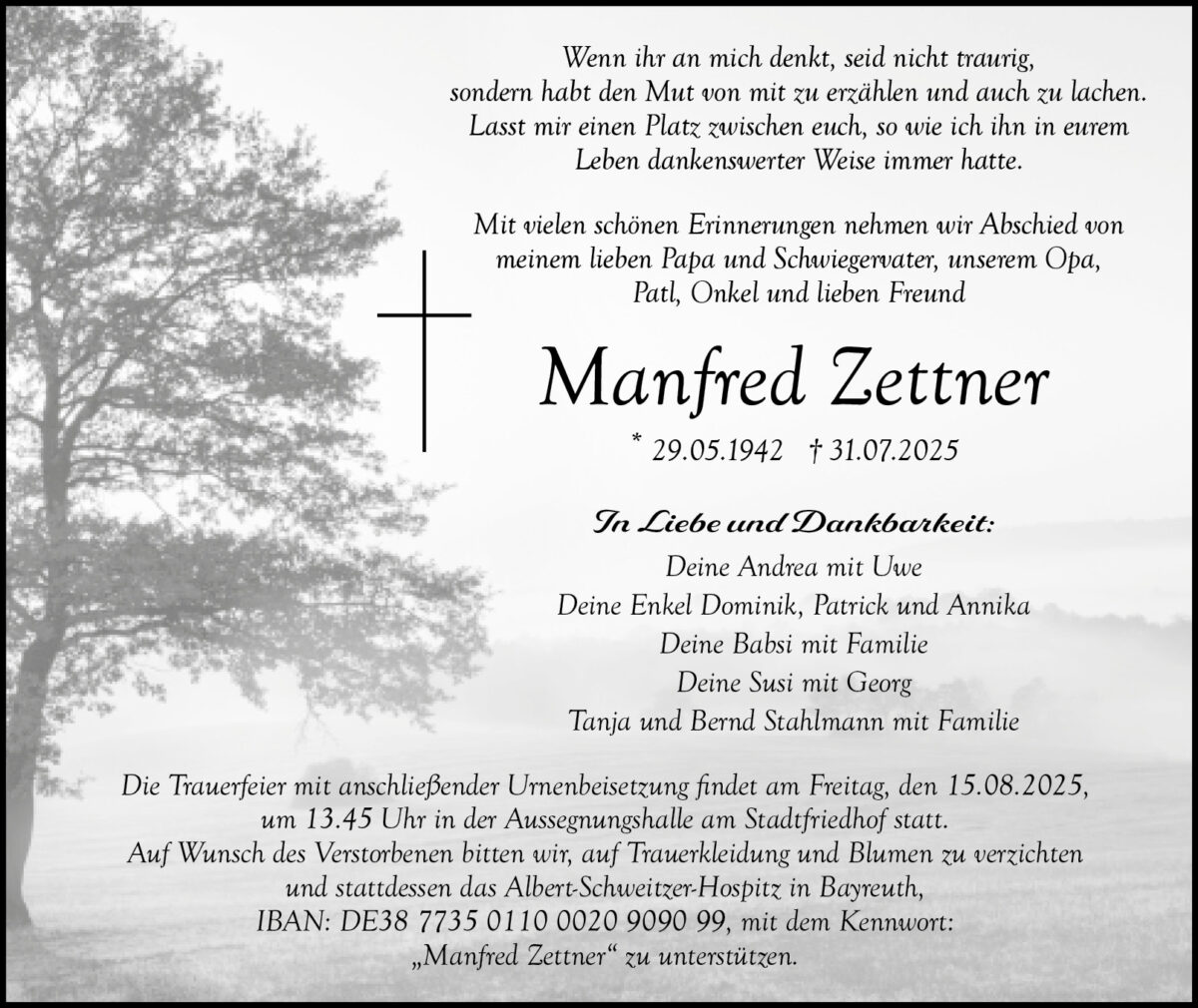 Traueranzeige Manfred Zettner